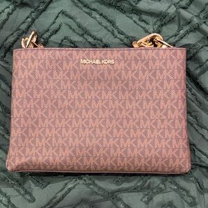 Michael Kors Monogram Crossbody Bag in Brown and Gold